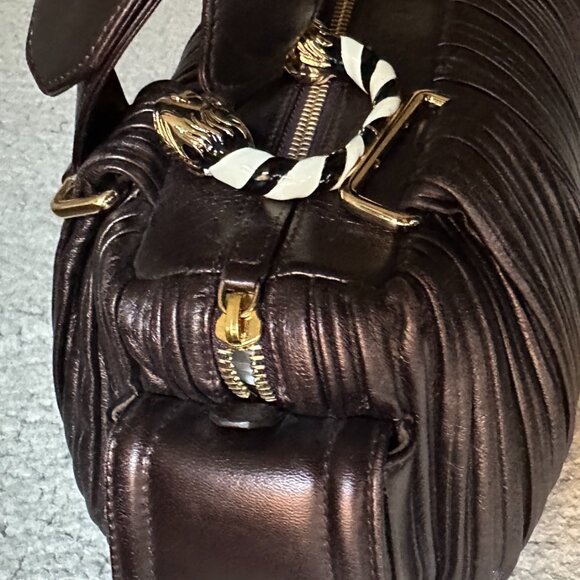 Bvlgari Bronzed Lambskin Leather Plisse Leoni Handbag - Picture 3 of 16